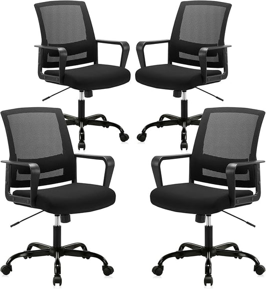 CLATINA Ergonomic Rolling Mesh Desk Chair with Executive Lumbar Support and Adjustable Swivel Design for Home Office Computer Black 4 Pack-DeskLoop Office