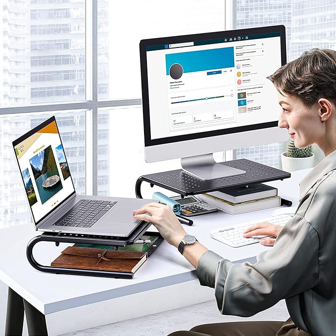 Monitor Stand Riser, Monitor Riser, Laptop Stand for Desk, Laptop Riser, Desk Organizer for Monitor, Laptop Shelf w/Vented for Screen, Computer Stand for Laptop, PC, Printer, for Home & Office-DeskLoop Office