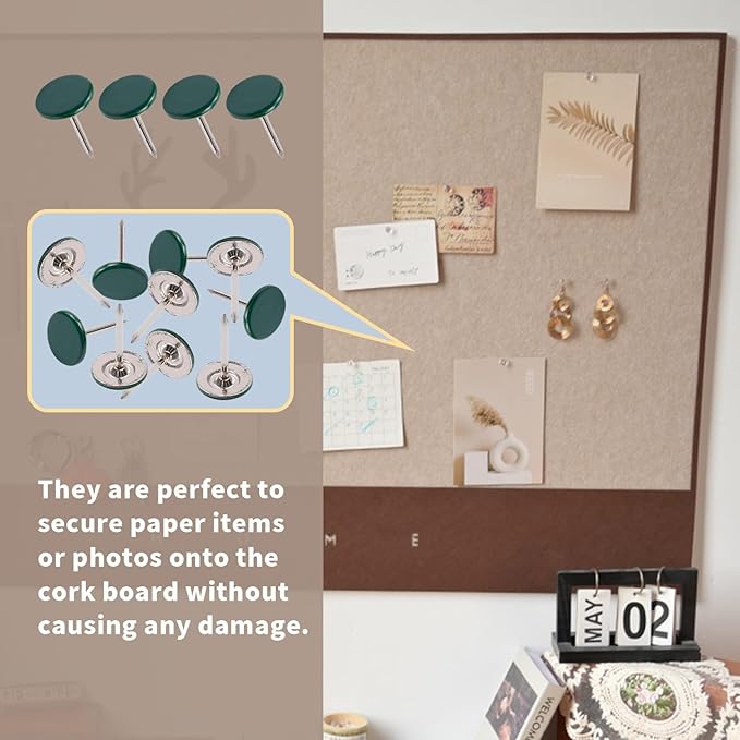 100Pcs Flat Head Upholstery Tacks Home Furniture Decor Tack Upholstery Nails Flat Push Pins Flat Thumb Tacks Green (11mmx17mm)-DeskLoop Office