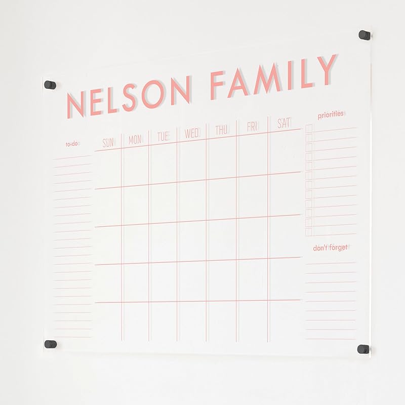 Personalized Clear Acrylic Calendar for Wall, Calendar Whiteboard for Wall, Dry Erase Wall Calendar, Wall Calendar Organizer System for Home (Block, Blush, 38"W x 26"H)-DeskLoop Office