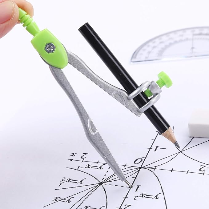 Math Geometry Kit Sets 10 Piece Student Supplies with Shatterproof Storage Box,Includes Rulers,Protractor,Compass,Eraser,Pencil Sharpener,Lead Refills,Pencil,for Drafting and Drawings(Green)