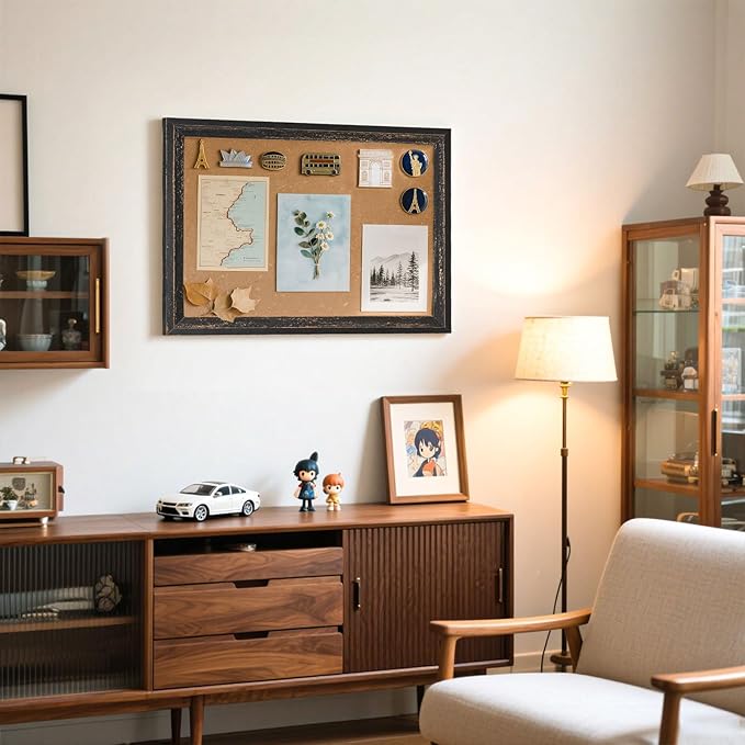 Cork Board Bulletin Board - 24" x 18" - Rustic Black Frame Corkboard for Wall - Decorative Pin Board, Message Board, Vision Board, Picture Board, Photo Board-DeskLoop Office