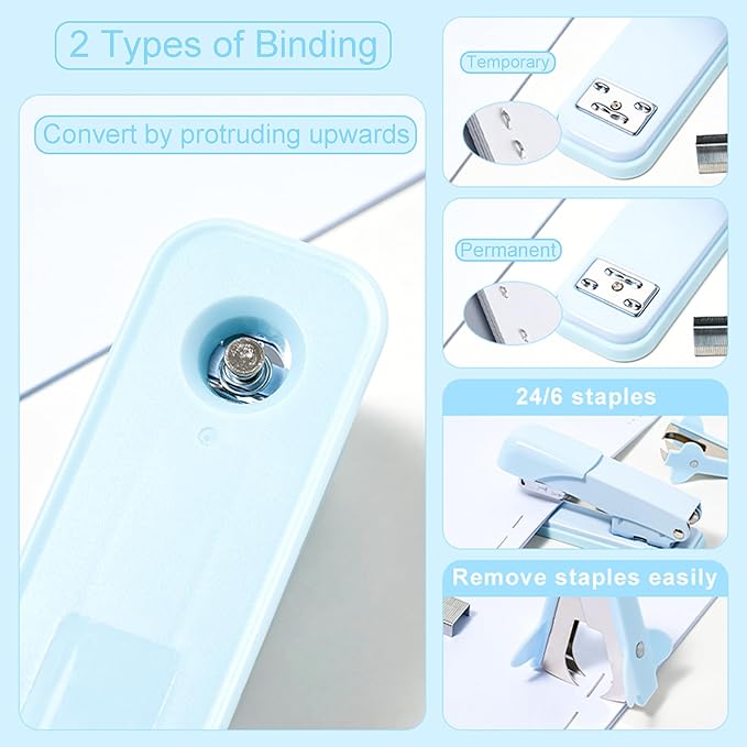 Desk Accessories with Pen Holder, Office Supplies Desk Organizers and Accessories, Tape Dispenser, Stapler, Staple Remover, Staples, Clips Set, Ruler, Scissor, Pen, Tape (Blue)-DeskLoop Office