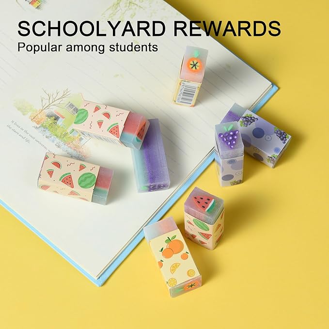 18Pcs Cute Fruit Erasers for Kids Bulk, Kawaii Fun Pencil Jelly Erasers for School Classroom Supplies Prize Gifts Party Favors-DeskLoop Office