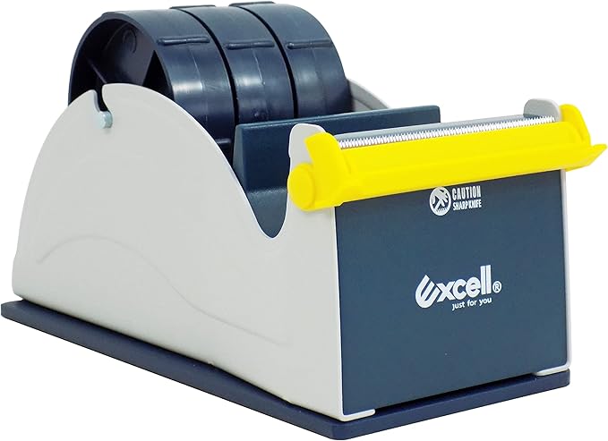 WOD TTD3SD Tabletop Multi-Roll Steel Desktop Tape Dispenser, Blue & Gray - Fits Tape up to 3 inch Wide, Holds 3 inch core, Weighted Rubber Base for Stability-DeskLoop Office