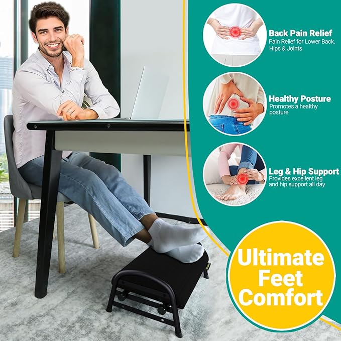 Foot Rest for Under Desk at Work, Adjustable Height Office Footrest for Leg Support, Memory Foam Foot Stool, Office Desk Accessories-DeskLoop Office