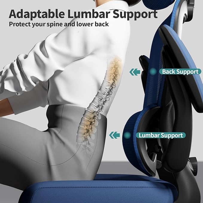 TRALT Office Chair Ergonomic Desk Chair, 330 LBS Home Mesh Office Desk Chairs with Wheels, Comfortable Gaming Chair, High Back Office Chair for Long Hours (Blue)-DeskLoop Office