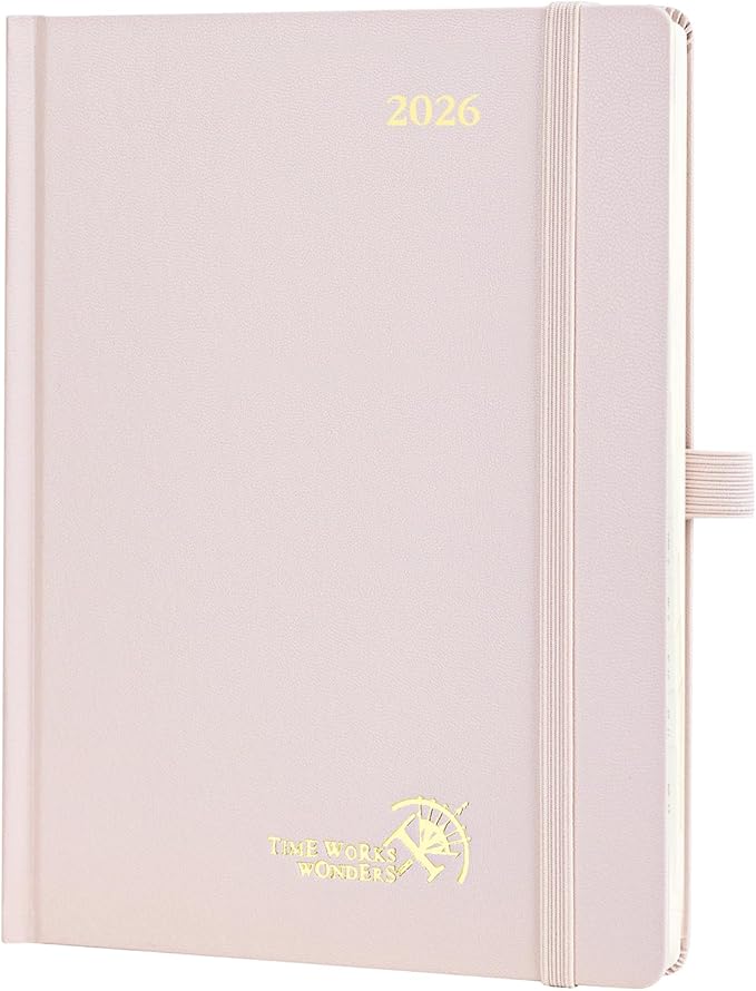 POPRUN 2026 Planner (Medium Size 8.5''x 6.5'' Hardcover) - Daily Weekly and Monthly Calendar Agenda 2026 Appointment Book with Hourly Time Slots, Monthly Tabs, 100 GSM - Light Pink-DeskLoop Office