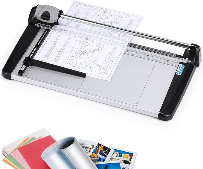 Rotary Paper Trimmer, 15 Sheets Heavy Duty Paper Trimmer, 480mm(18.90") Cutting Length, Commercial Grade Rotary Paper Cutter for Home/Office/School, Black & Silver-DeskLoop Office