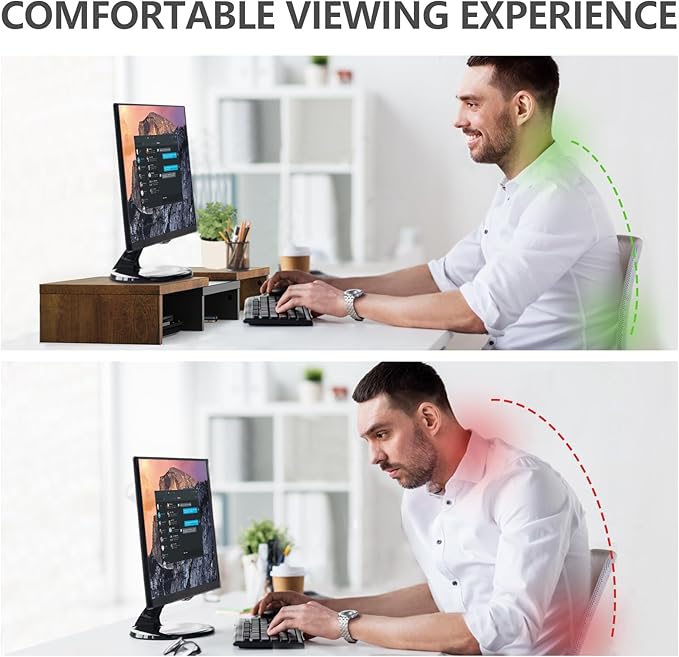 TAVR Dual Monitor Stand Riser, Computer Monitor Stands for 2 Monitors, Extra Long Multifunctional Desktop Organizer Riser for Computer, Laptop, PC, Printer, TV, Max 43.3" Length, Rustic Brown-DeskLoop Office