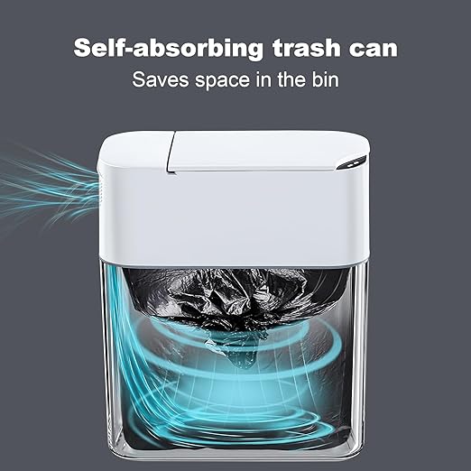 MOPUP Bathroom Trash Can, Automatic Bagging Garbage Can, 3.5 Gallon Slim Smart Small Plastic Trash Bin, Narrow Motion Sensor Trash Can for Bedroom, Office White-DeskLoop Office