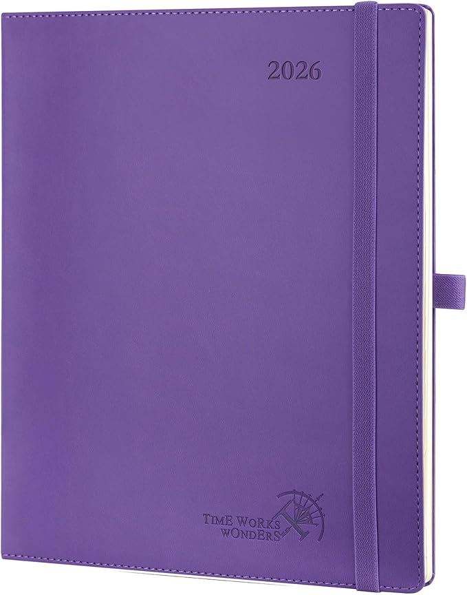 POPRUN 2026 Planner (Large - 8.5'' x 10.5'') - 2026 Weekly Calendar (Jan. 2026 - Dec. 2026) with Hourly Time Slots, Weekly/Monthly Appointment Book for Time Management - Leather Soft Cover - Purple-DeskLoop Office
