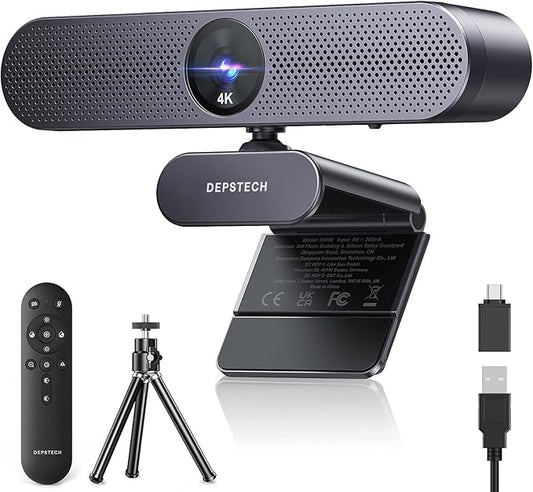 DEPSTECH Webcam 4K, Zoomable Webcam with Microphone and Remote, Equipped with Sony Sensor, 3X Digital Zoom, Noise-Canceling Mics, Auto-Focus Computer Camera for PC/Mac/Laptop/Zoom/Teams/OBS/Google-DeskLoop Office