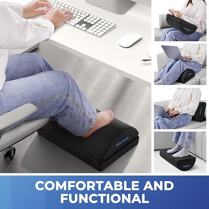 BlissTrends Foot Rest for Under Desk at Work-Versatile Foot Stool with Washable Cover-Comfortable Footrest with 2 Adjustable Heights for Car,Home and Office to Relieve Back,Lumbar,Knee Pain-Black-DeskLoop Office