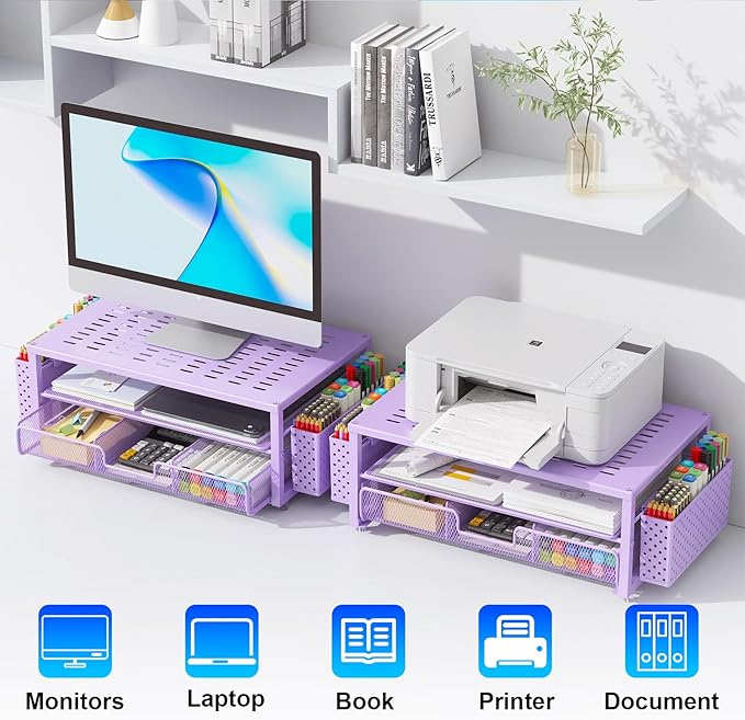 gianotter Desk Organizers and Accessories, Monitor Stand with Drawer and 2 Pen Holder, Purple Desk Accessories, Computer Stand Suitable for Offices and Dormitories (Purple)-DeskLoop Office