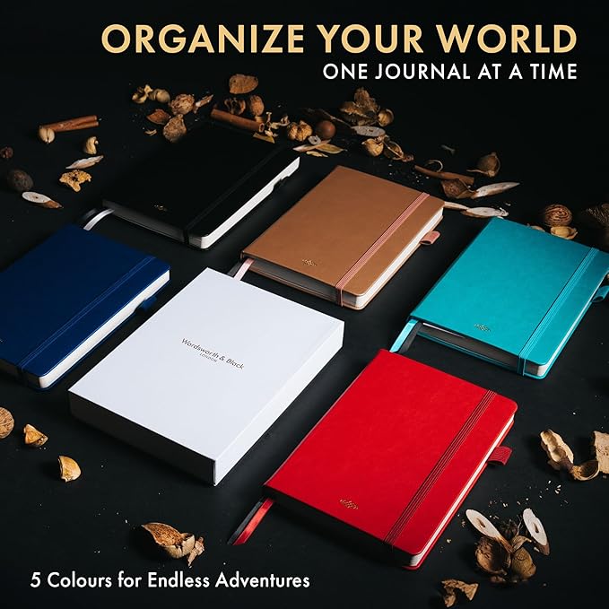 Wordsworth & Black A5 Bullet Dotted Journal 216 Dotted Pages, Hardcover Grid Dot Leather, 120 GSM Paper, Journaling Notebook for Work & Sketching, Journals for Women, Men - Gifts Box Included Blue-DeskLoop Office