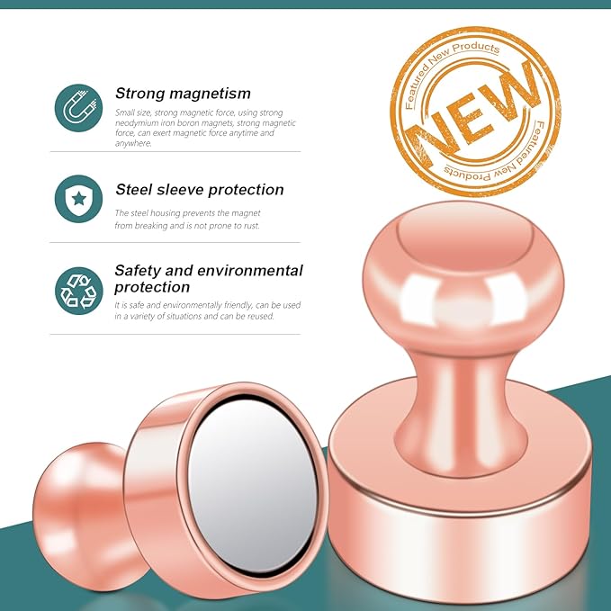 22 Pack Fridge Magnets, Rose Gold Strong Magnets for Whiteboard, Push Pin Refrigerator Magnets Small Strong Rare Earth Magnets Neodymium Magnet for Office, Classroom, Kitchen, Home-DeskLoop Office