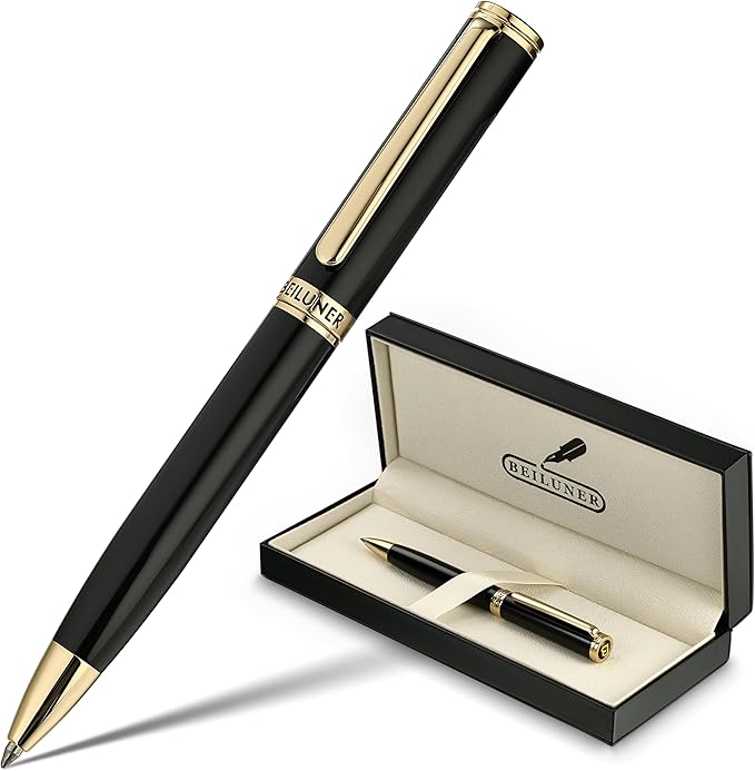 BEILUNER Luxury Gel Pen with 24K Gold Finish, Black Piano Lacquer, Luxury Grade Craftsmanship, Best Pen Gift Set for Men and Women, Professional, Executive, Office, Retractable Nice Pens-DeskLoop Office
