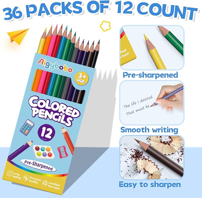 Aigybobo 432 Count Colored Pencils Bulk, 36 Pack Colored Pencils for Kids 12 Colors, Pre-sharpened Color Pencils, Bulk Coloring Pencils School Supplies for Teachers, Classroom Prizes, Art Supplies-DeskLoop Office