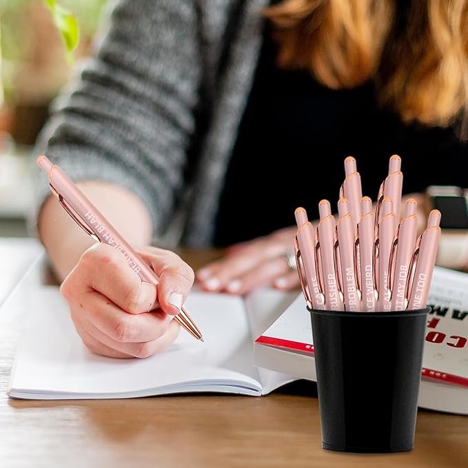 10 Pack Funny Sarcastic Ballpoint Pens, Office Snarky Metal Luxury Rose Gold Ballpoint Pen Encouraging, Office Gift, Black Ink-DeskLoop Office