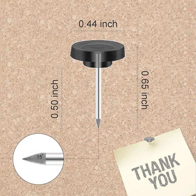 Black Push Pins for Cork Board,Flat Thumb Tacks for Wall Hangings,120 Pcs Flat Head Push Pins for Bulletin Board Plastic Thumb Tacks Steel Point in Reusable Box-DeskLoop Office