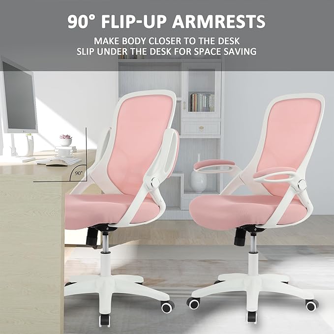 HYLONE Office Chair Ergonomic Desk Chair with Adjustable Armrests, Mesh Executive Chair, Home Office Computer Chairs for Long Hours(Pink)-DeskLoop Office