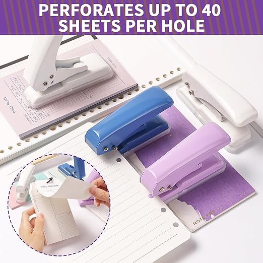 Single Hole Punch, 40 Sheets Punch Capacity, Kaluofan Hole Puncher Single, Small Hole Punch with Non-Slip Removable Base, One Hole Puncher for Crafts, Scrapbooks, Paper, Chipboard-DeskLoop Office