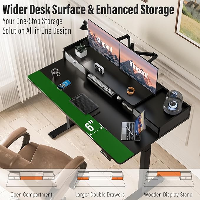 Standing Desk with Drawers,Thickened Table Legs Sit Stand Desk Electric for Home Office & Gaming,Ergonomic Stand Up Desk Cable Management Tray(Classic Black) (Classic Black, 55″ x 30″)-DeskLoop Office