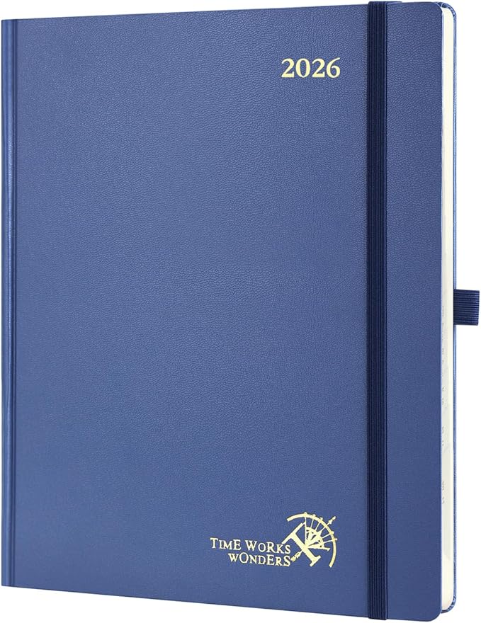 POPRUN 2026 Planner (Large Size 8.5''x 10.5'' Hardcover) - Daily Weekly and Monthly Calendar Agenda 2026 Appointment Book with Hourly Time Slots, Monthly Tabs, 100 GSM - Navy Blue-DeskLoop Office