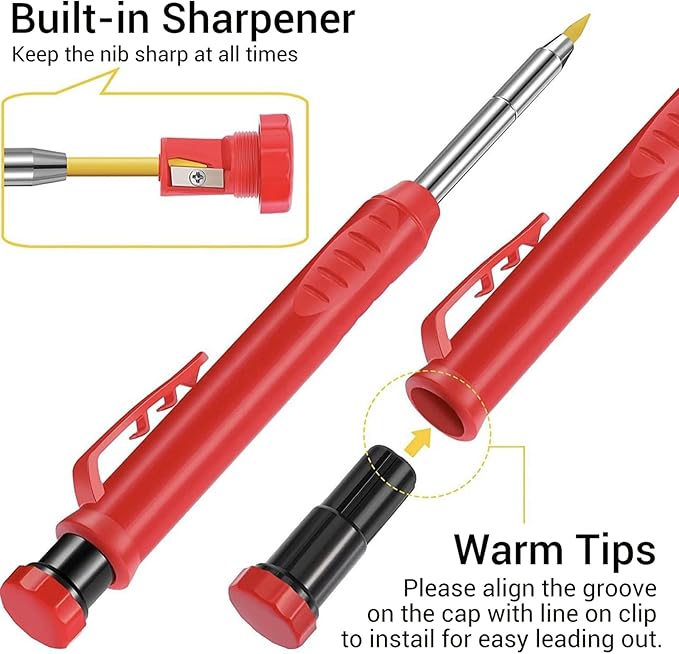 Gegong 24 Pieces 2.8 mm Diameter Solid Carpenter Pencil Set Pencil Refills for Carpenter Carpenter Marker Woodworking Mechanical Pencil (Red Refill)-DeskLoop Office