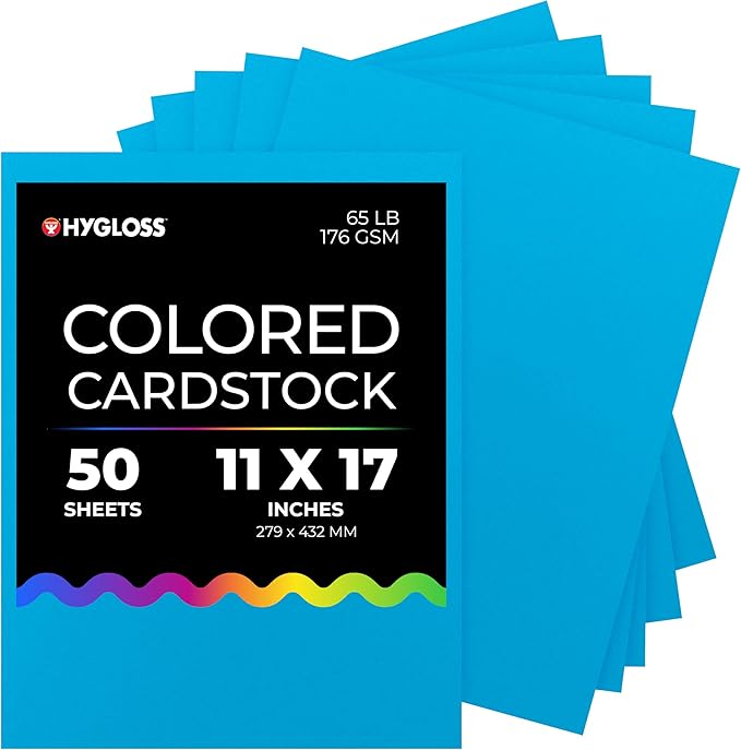 Hygloss Dark Blue Bright Colored Cardstock - 11x17-Inch, 50 Sheets, 65 lb/ 176 gsm, Fade-Resistant, Acid-Free Color Card Stock Paper-DeskLoop Office