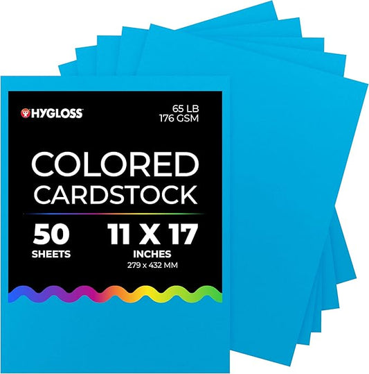 Hygloss Dark Blue Bright Colored Cardstock - 11x17-Inch, 50 Sheets, 65 lb/ 176 gsm, Fade-Resistant, Acid-Free Color Card Stock Paper-DeskLoop Office