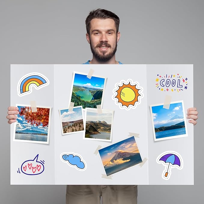 4 Pack Trifold Poster Board, 28x40 Inches White Presentation Board, Portable Display Board for Science Fair, School DIY Project and Business Exhibitions-DeskLoop Office