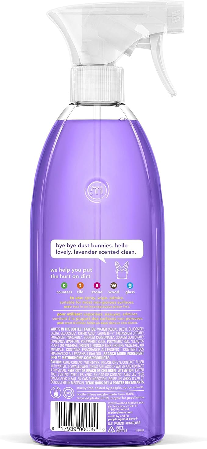 Method All-Purpose Cleaner Spray, French Lavender, Plant-Based and Biodegradable Formula Perfect for Most Counters, Tiles and More, 28 Fl Oz, (Pack of 8)-DeskLoop Office