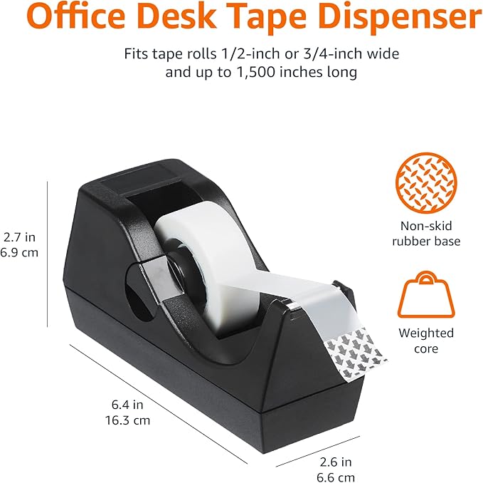 Amazon Basics Weighted Office Desk Tape Dispenser - 3-Pack-DeskLoop Office