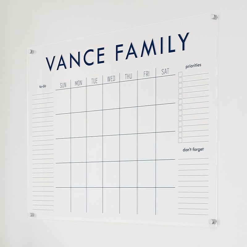 Personalized Clear Acrylic Calendar for Wall, Calendar Whiteboard for Wall, Dry Erase Wall Calendar, Wall Calendar Organizer System for Home (Block, Navy, 47.5"W x 36"H)-DeskLoop Office