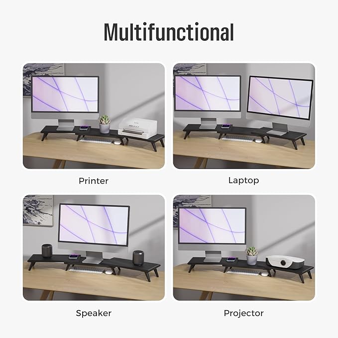 loukin Dual Monitor Stand Riser for Desk, 43.6"*8.2"*3.2" Large Computer Stand for 2 Monitors, Laptop, Printer, Length and Angle Adjustable Computer Shelf, Home Office,Max 43.6" Length(Black)-DeskLoop Office