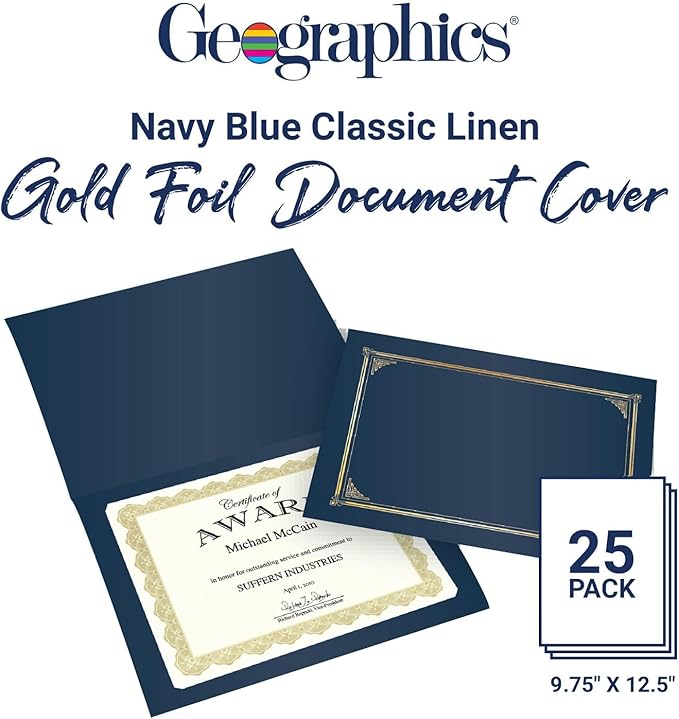 Classic Linen Document Covers, 12.5” x 9.75”, Navy Bue (25 Pack)-DeskLoop Office
