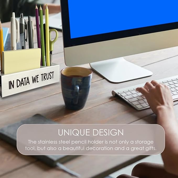 In Data We Trust Pen Holder, Data Analyst Scientist Graduation Gifts Desk Decor Stainless Steel Pencil Holders WCC60-DeskLoop Office