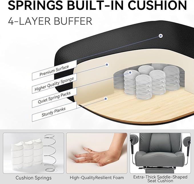 Efomao Big and Tall Office Chair 450LBS with Foot Rest, High Back PU Leather Executive Chair with Adjustable Padded Armrests, Lumbar Support for Home or Work, Heavy Duty Computer Chair, Grey-DeskLoop Office