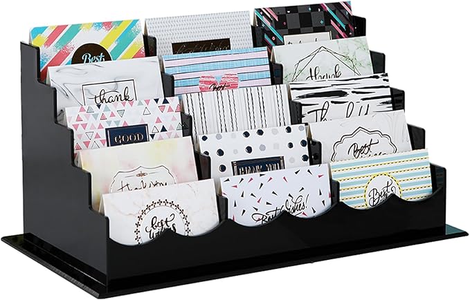Business Acrylic Card Holder Display for Desk, 15 Slots 5 Tiers Multiple-Black Acrylic Business Card Stand Set, Holds Approximately 750 Cards-DeskLoop Office