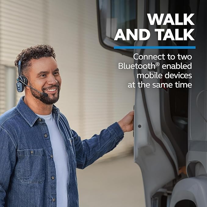 BlueParrott B250-XTS Mono Bluetooth Wireless Headphones 91% Noise Canceling Over Head Trucker Headset with Mic, Lightweight Design with Adjustable Headband, 20 hrs. Talk Time, Blue-DeskLoop Office