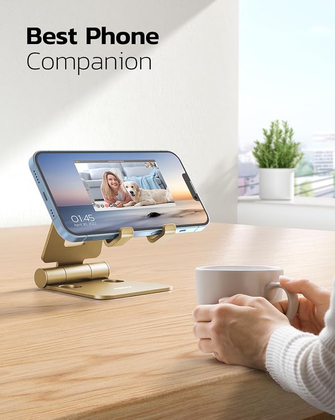 Nulaxy Dual Folding Cell Phone Stand, Fully Adjustable Foldable Desktop Phone - Image 6