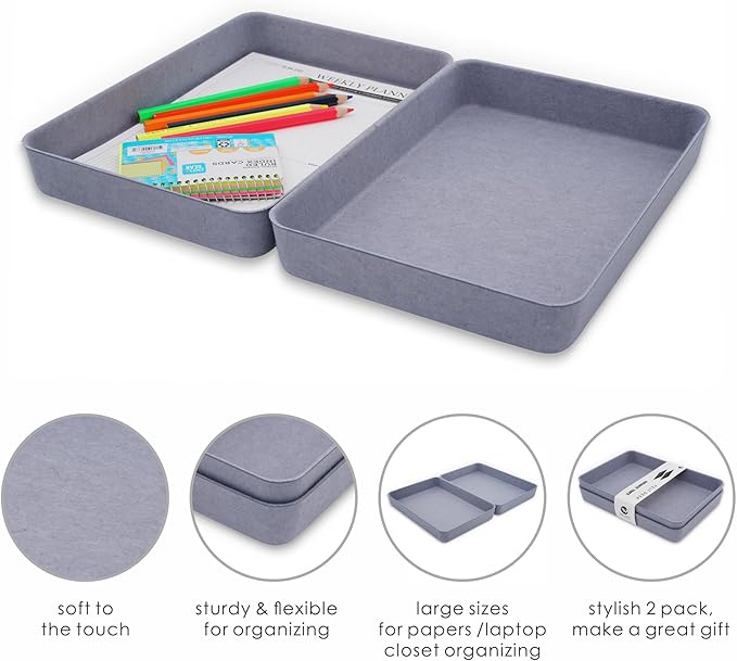 Welaxy 2-piece Office desk drawer organizer tray letter-size documents A4 paper book file Folder Holder storage bins ( Glacier Gray)-DeskLoop Office