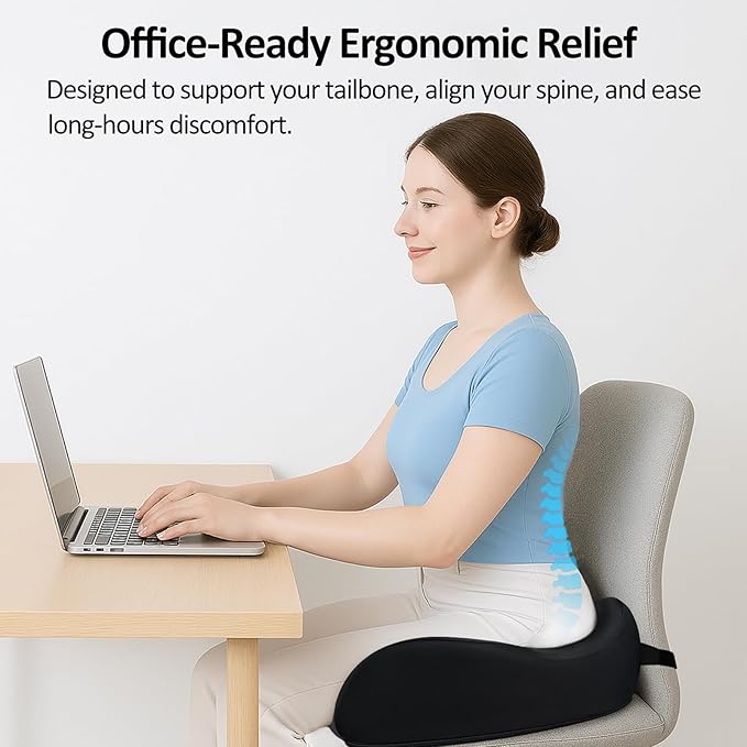 X Large Memory Foam Seat Cushions for Office Chairs, Long Sitting Pressure Relief Ergonomic Office Chair Cushion for Butt Coccyx Tailbone Sciatica, Car Seat Booster for Height (Pure Black)-DeskLoop Office