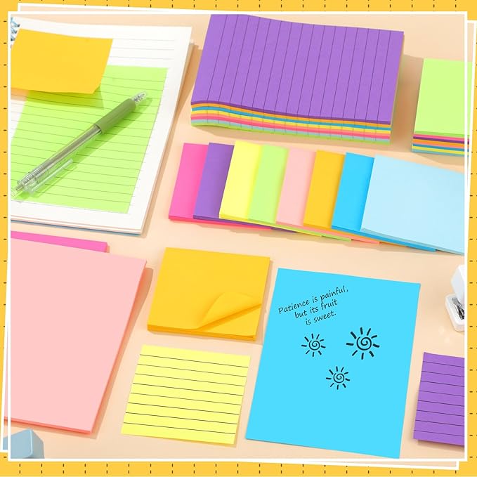 Yexiya 64 Pcs Lined Sticky Notes Self Stick Notes with Lines Bright Assorted Colors Sticky Pad for Home Office Products Post Memos, 1920 Sheets(4 x 6 Inch, 3 x 3 Inch,Multi Color)-DeskLoop Office