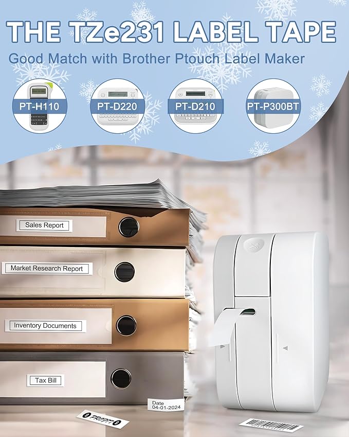 TITBIT 15Pack Compatible with Brother P Touch Refill Tape Cartridges Fit for Label Maker PT-D210 PT-H110 P Touch Cub,12mm 0.47 Laminated White TZ Tape TZe-231 TZE231,Black on White,for PTD410 PTD600-DeskLoop Office