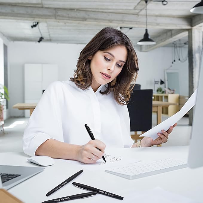 Lelix Felt Tip Pens, 30 Black Pack, 0.7mm Medium Point, Felt Tip Markers Pens for Journaling, Writing, Note Taking, Planner, Perfect for School Office and Art Supplies-DeskLoop Office