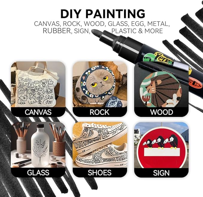 TRANSON 2 Black Dual-tip Permanent Paint Markers Oil Based Waterproof-DeskLoop Office