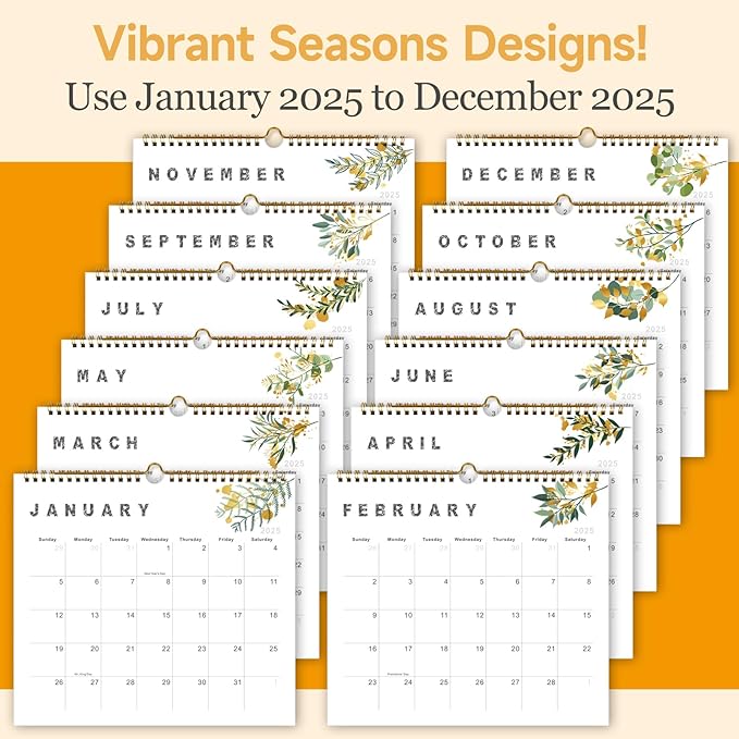Lbylyhxc 2025 Calendar - from January to December 2025, 2025 12-month wall calendar, 10 x 11.2 inches, heavy paper, suitable for New Year and Christmas Presents (gold leaves)